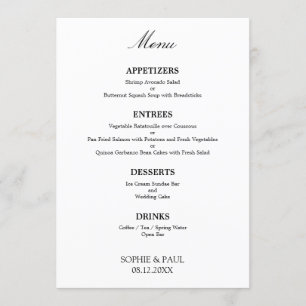 Élégant menu minimaliste Mariage élégant