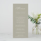Élégant menu minimaliste Mariage gris olive (Debout devant)