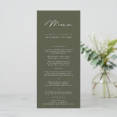 Élégant menu minimaliste Mariage vert foncé (Debout devant)