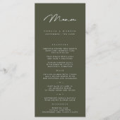 Élégant menu minimaliste Mariage vert foncé (Devant)