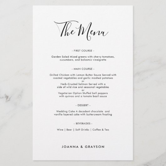 Élégant menu minimaliste moderne Mariage simple (Devant)