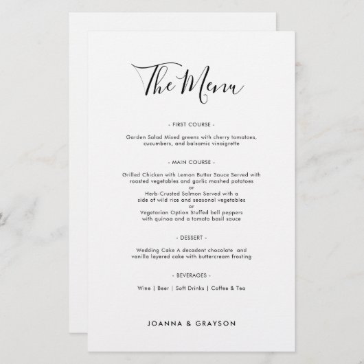 Élégant menu minimaliste moderne Mariage simple (Devant / Derrière)