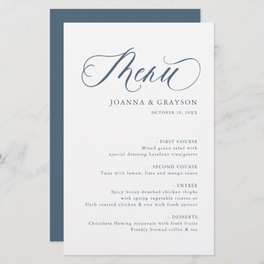 Élégant menu minimaliste moderne Mariage simple (Devant / Derrière)