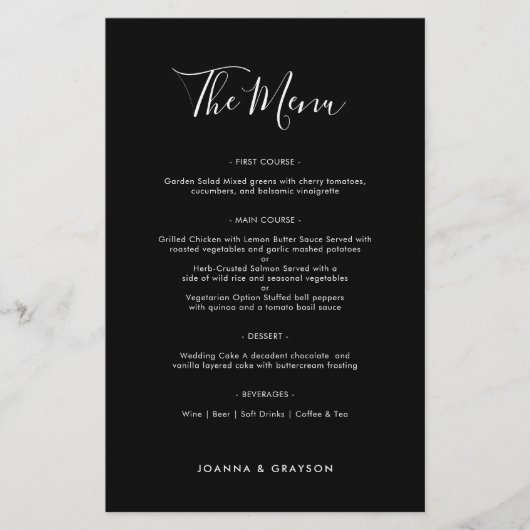 Élégant menu minimaliste moderne Mariage simple (Devant)