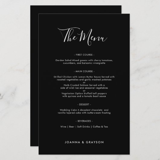 Élégant menu minimaliste moderne Mariage simple (Devant / Derrière)