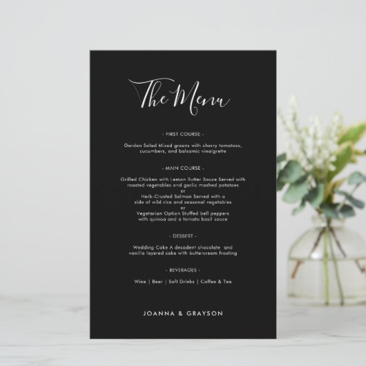 Élégant menu minimaliste moderne Mariage simple (Debout devant)