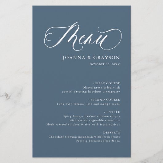 Élégant menu minimaliste moderne Mariage simple (Devant)