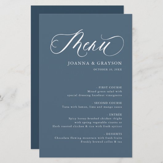 Élégant menu minimaliste moderne Mariage simple (Devant / Derrière)