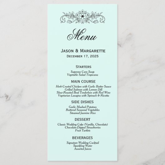 Elégant menu moderne Mariage noir et blanc (Devant)
