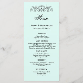 Elégant menu moderne Mariage noir et blanc