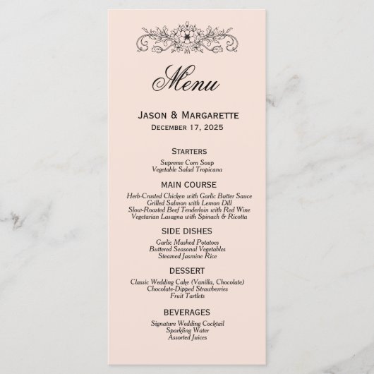 Elégant menu moderne Mariage noir et blanc (Devant)