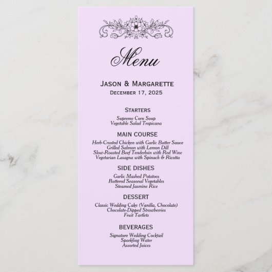 Elégant menu moderne Mariage noir et blanc (Devant)
