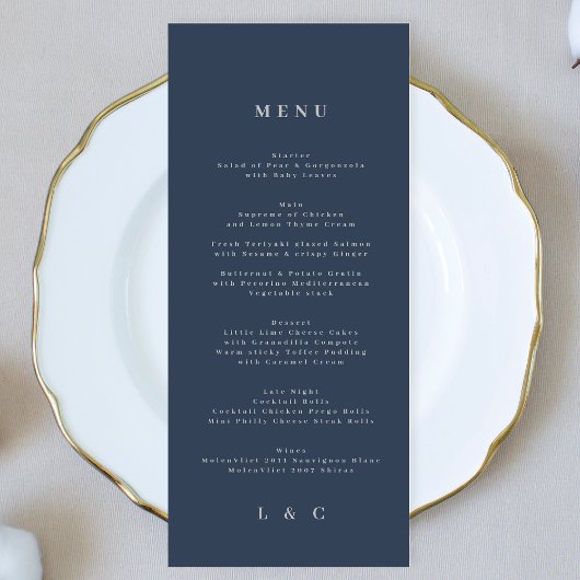 Elégant menu Monogramme simple marine bordeaux