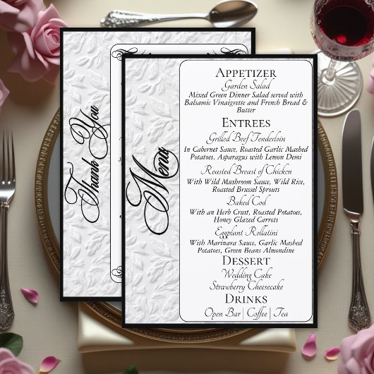 Élégant Menu Noir sur Fond Blanc & Merci