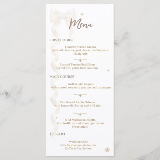 Élégant Menu Plat de Mariage avec Ruban de Satin (Devant)