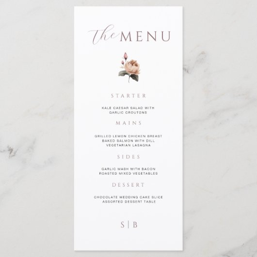 Élégant menu Rose floral minimal Mariage (Devant)