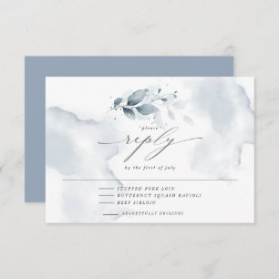 Elégant menu RSVP Watercolor Foliage Dusty Blue