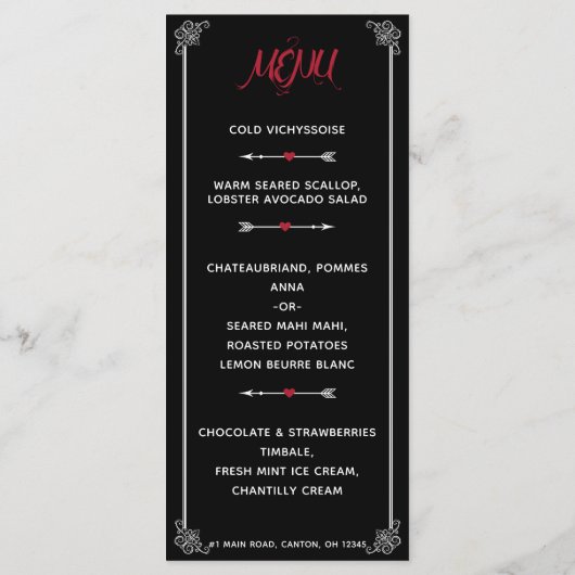 Élégant menu Saint-Valentin (Dos)