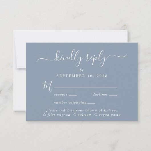 Élégant Menu Script Choix Dusty Blue Wedding RSVP (Devant)