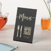 Elegant Menu Script Gold Knife & Fork QR-code Reclamebord Met Voetstuk (Insitu)