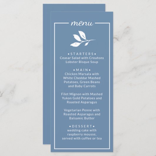 Elégant Menu simple classique bleu Mariage (Devant / Derrière)