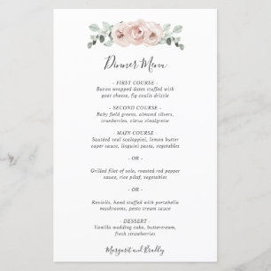 Élégant menu simple Dusty Rose Floral Mariage menu