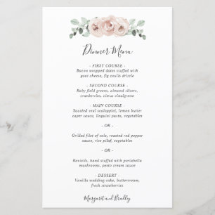 Élégant menu simple Dusty Rose Floral Mariage menu