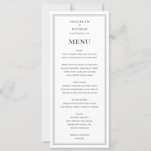 Elégant menu simple Mariage noir et blanc
