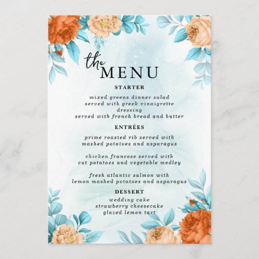Elégant Menu Table de mariage Cartes Menu Plat Men (Devant)