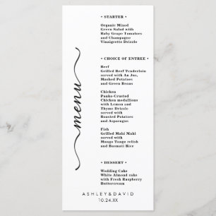 Elégant Menu Table de mariage Cartes Menu Plat Men