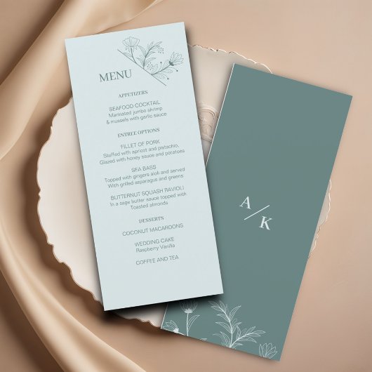 Elégant menu Turquoise Mariage Floral