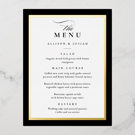 Élégant Menus Mariage Black Gold Foil (Recto)