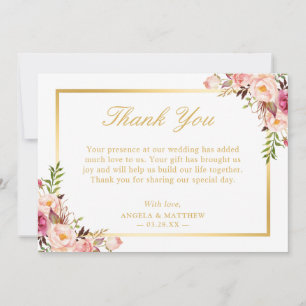 Élégant Merci à cadre d'or rose floral rose