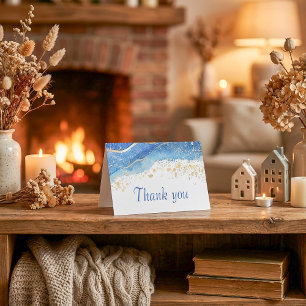 Elégant Merci d'aquarelle bleu et or