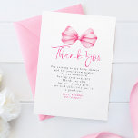 Élégant Merci de Baby shower de Bow rose clair<br><div class="desc">Dites "merci" avec flair en utilisant ce mignon carte de remerciements simple et rose ! Doté d'un ruban rose aquarelle et d'un script élégant, cette carte est le parfait mélange de douceur et d'élégance. Que vous remerciiez vos invités, votre famille, cette carte ajoute une touche ludique mais élégante à votre...</div>