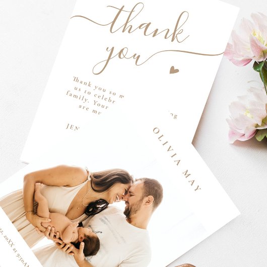Élégant Merci de calligraphie beige Baby shower