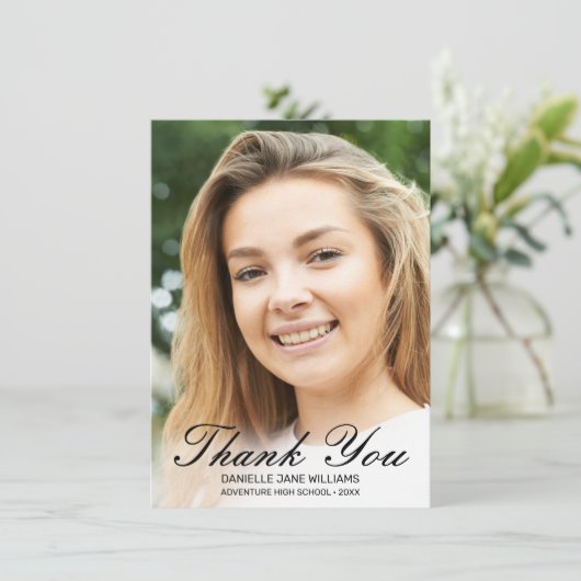 Élégant Merci de graduation en noir Script photo (Debout devant)