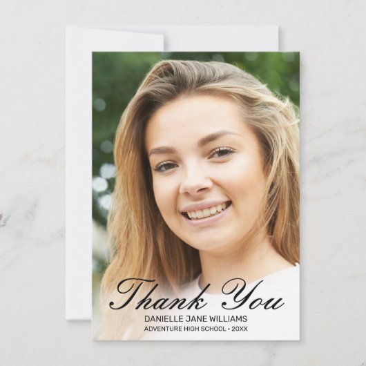 Élégant Merci de graduation en noir Script photo (Devant)