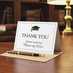 Élégant Merci de graduation noir blanc classique