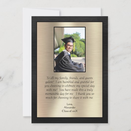 Élégant Merci de graduation Script Black Gold (Dos)