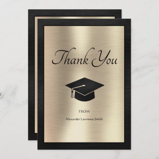 Élégant Merci de graduation Script Black Gold (Devant / Derrière)