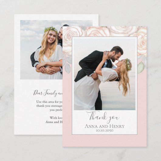 Elégant Merci de mariage Floral Aquarelle Blush (Devant / Derrière)