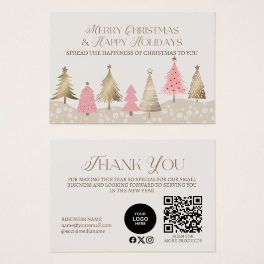 Élégant Merci de Noël Pink Or (Devant & derrière)