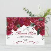 Élégant Merci de Quinceanera Floral Rouge & Argent (Debout devant)