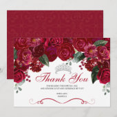 Élégant Merci de Quinceanera Floral Rouge & Argent (Devant / Derrière)