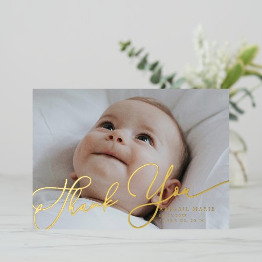 Élégant Merci de script Faire-part bébé (Debout devant)