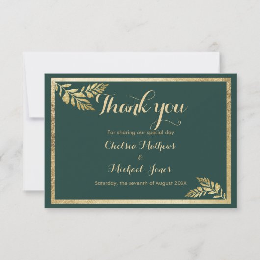 Élégant Merci en feuille dorée verte de forêt (Devant)