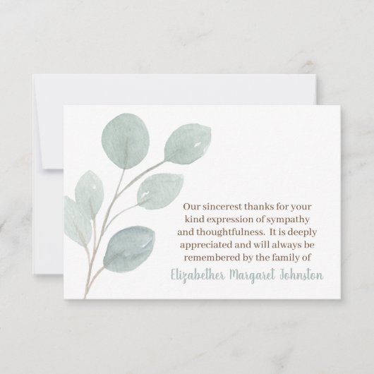 Élégant Merci funéraire Eucalyptus Bereavement (Devant)