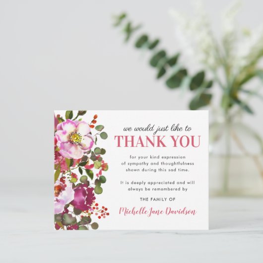 Élégant Merci funéraire rose (Debout devant)