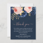 Élégant Merci funéraire rose et marine Florals (Devant)